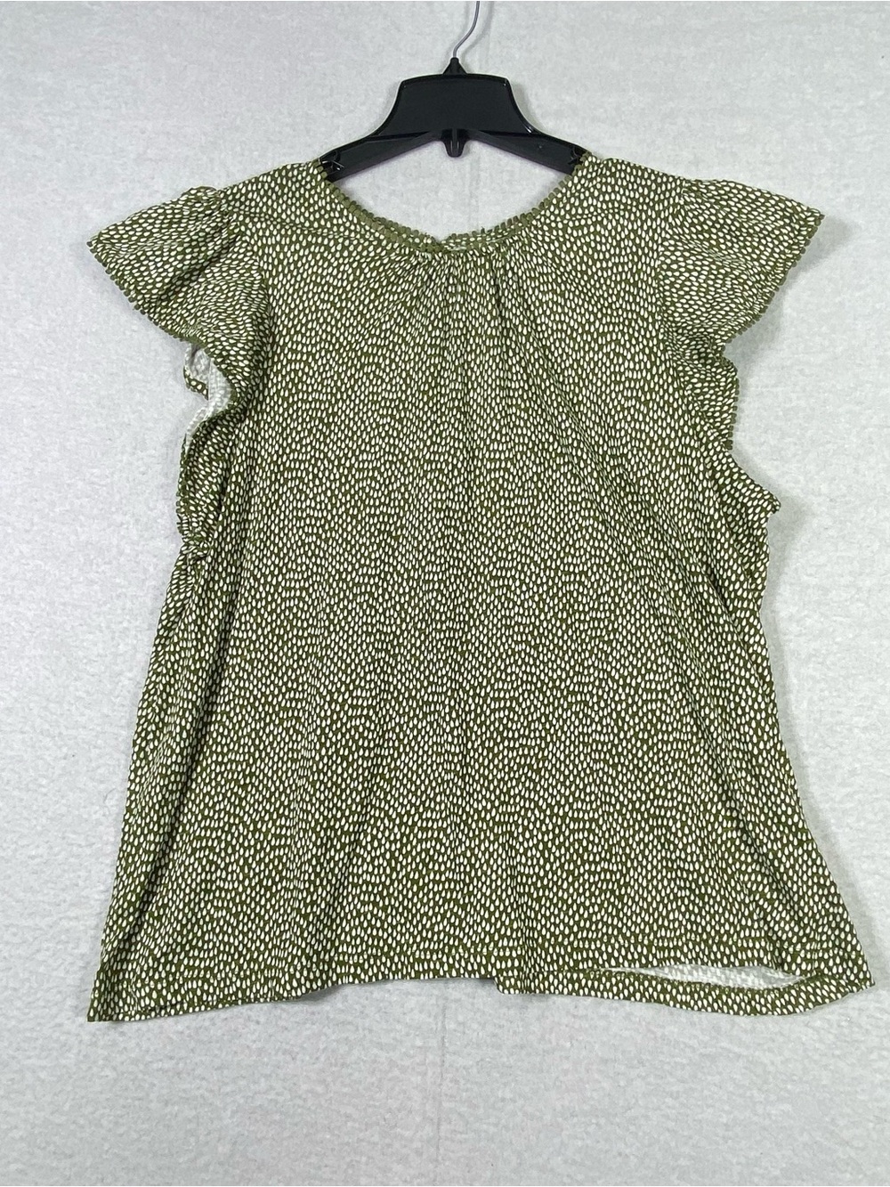 Philosophy Micro Teardrop Dot Blouse Womens 1X Olive Green Ruffle Flutter Sleeve